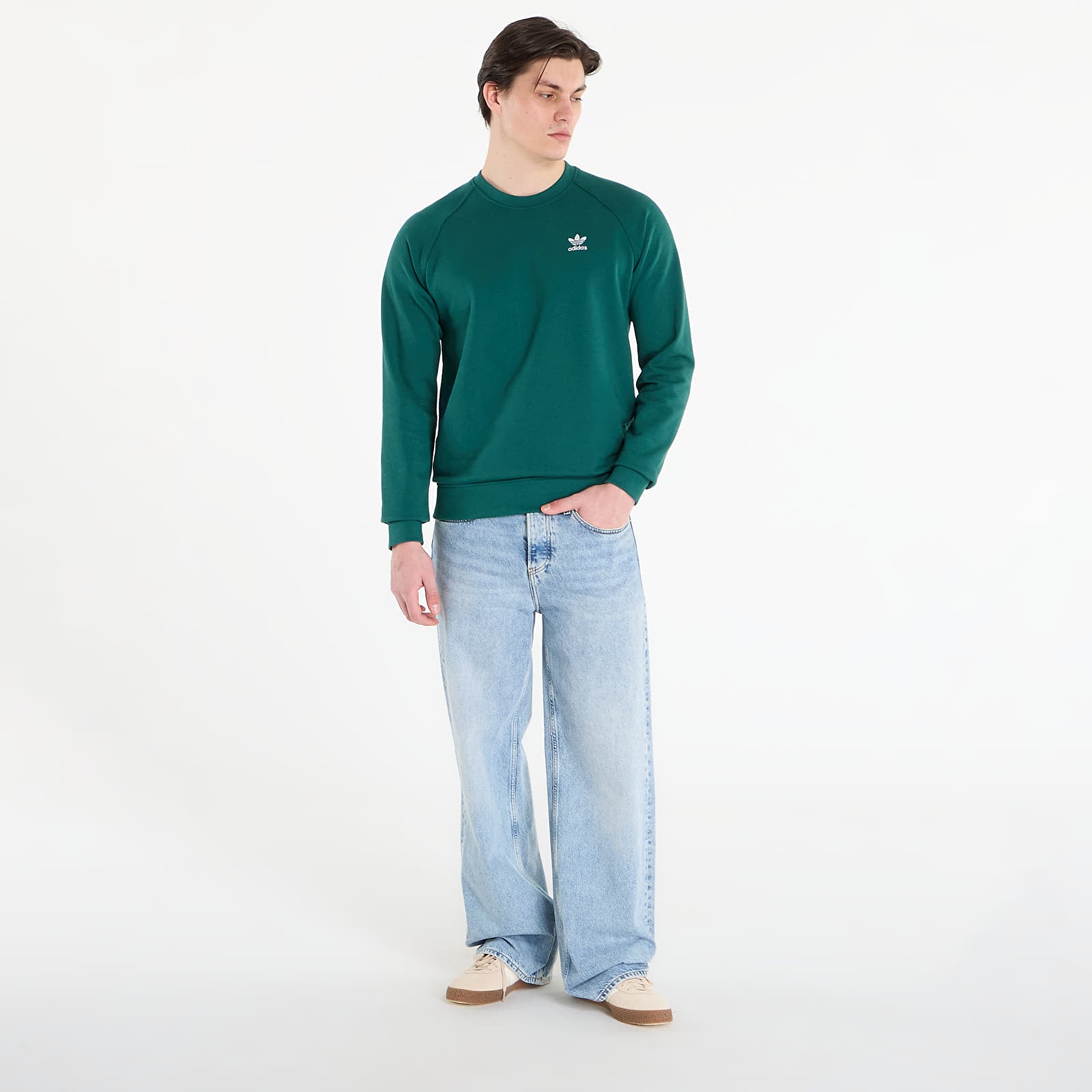 Casacos com capuz para homem adidas Trefoil Essentials French Terry Crew Sweatshirt Collegiate Green