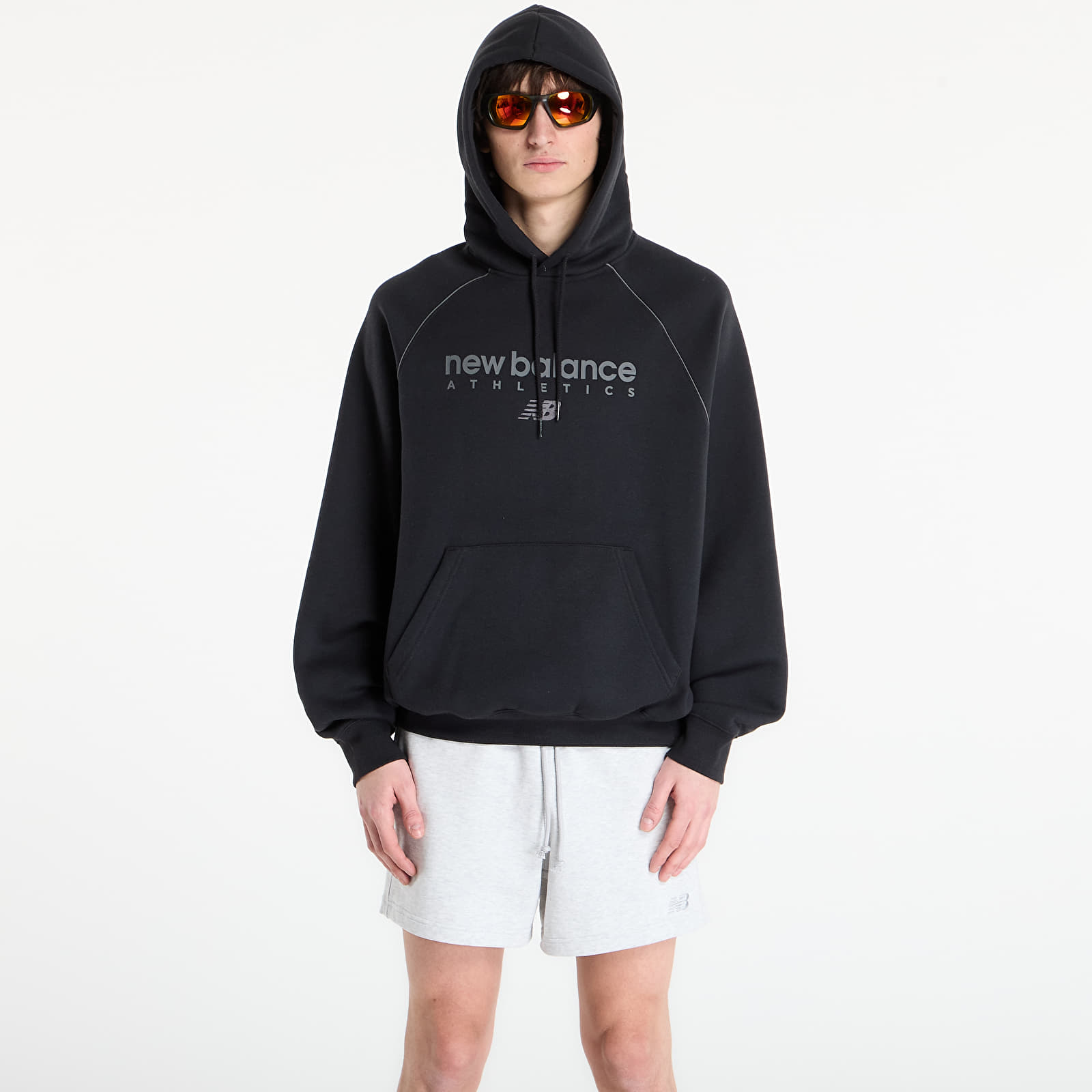 Felpe con cappuccio uomo New Balance Linear Graphic Fleece Hoodie Black