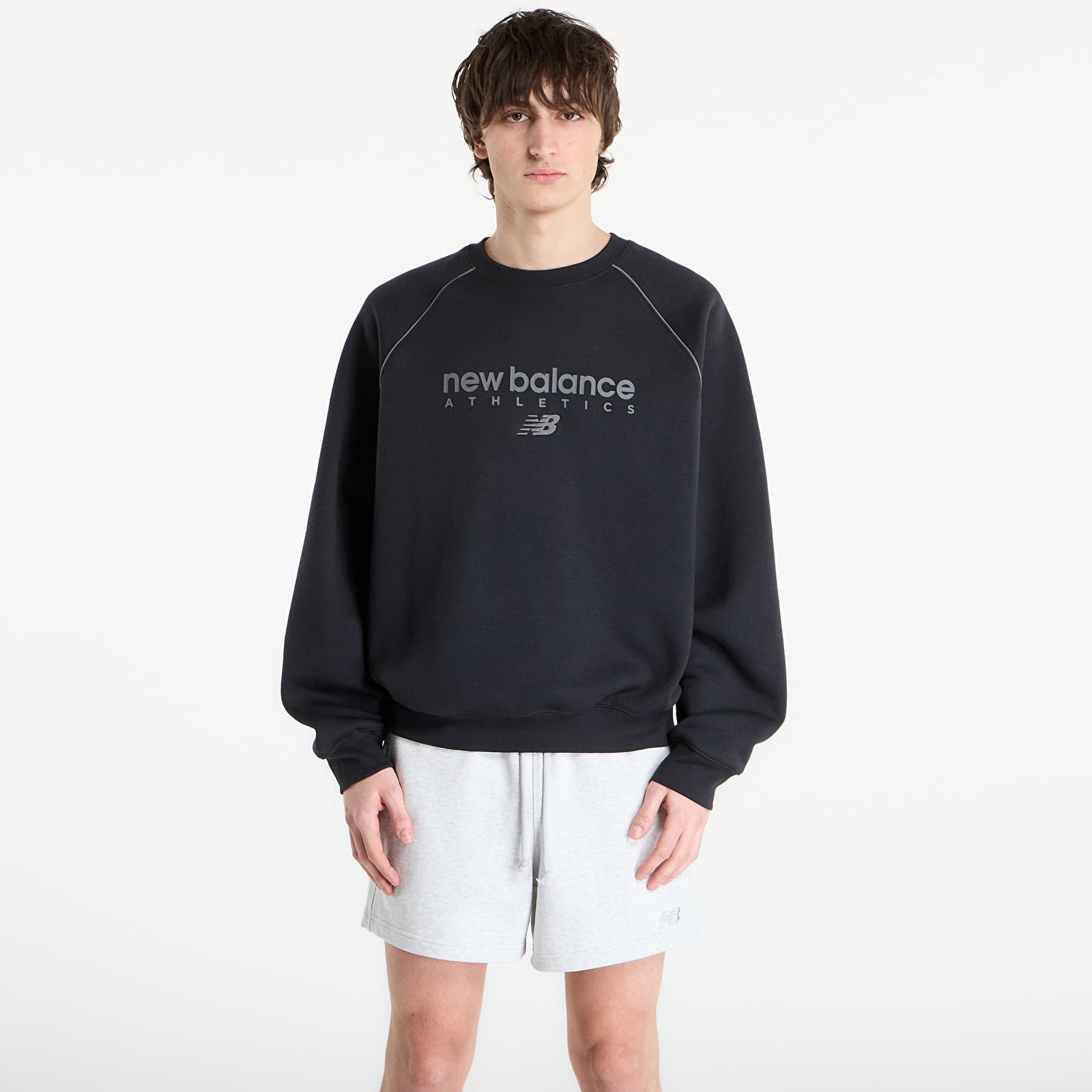 Pánské mikiny New Balance Linear Graphic Fleece Crew Black