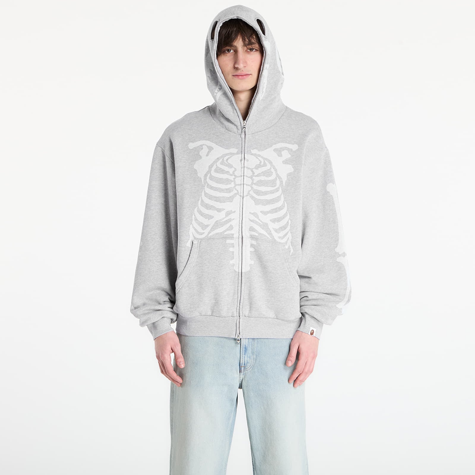 Sweatshirt A BATHING APE Skeleton Shark Heavy Washed Cropped Fit Full Zip Hoodie M Gray XL