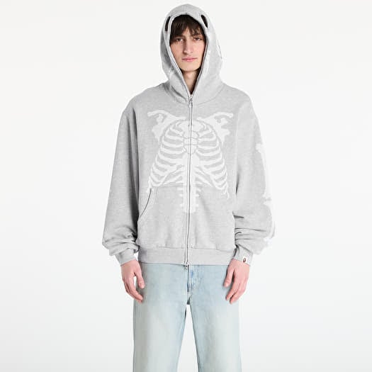 Sweatshirt A BATHING APE Skeleton Shark Heavy Washed Cropped Fit Full Zip Hoodie M Gray