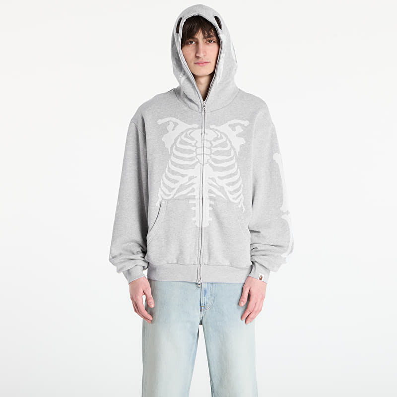 Sweatshirt A BATHING APE Skeleton Shark Heavy Washed Cropped Fit Full Zip Hoodie M Gray