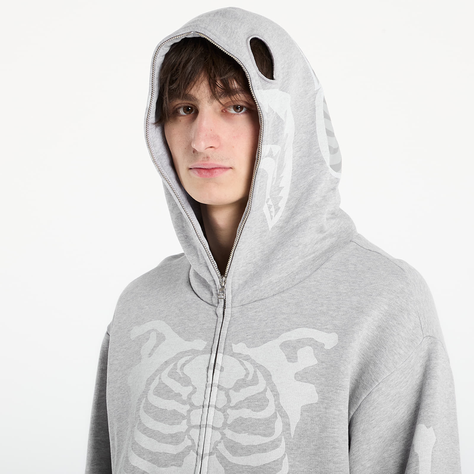 Felpe A BATHING APE Skeleton Shark Heavy Washed Cropped Fit Full Zip Hoodie M Gray