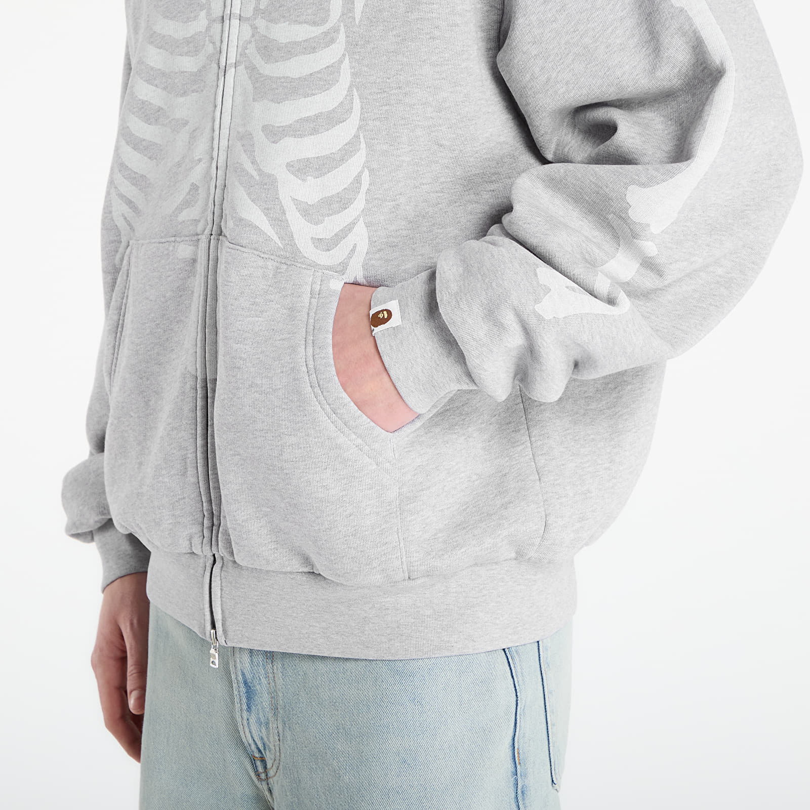 Felpe A BATHING APE Skeleton Shark Heavy Washed Cropped Fit Full Zip Hoodie M Gray