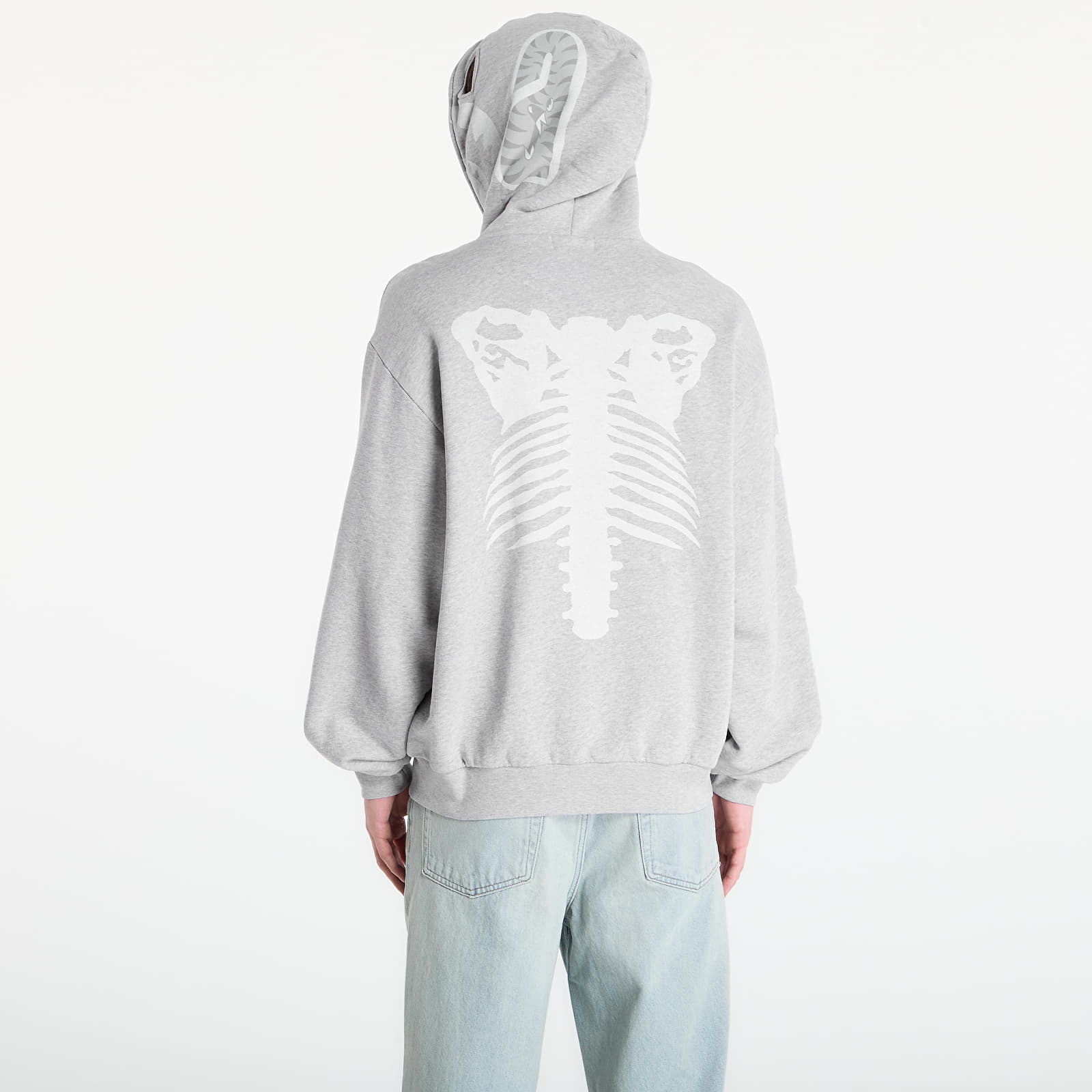 Felpe A BATHING APE Skeleton Shark Heavy Washed Cropped Fit Full Zip Hoodie M Gray