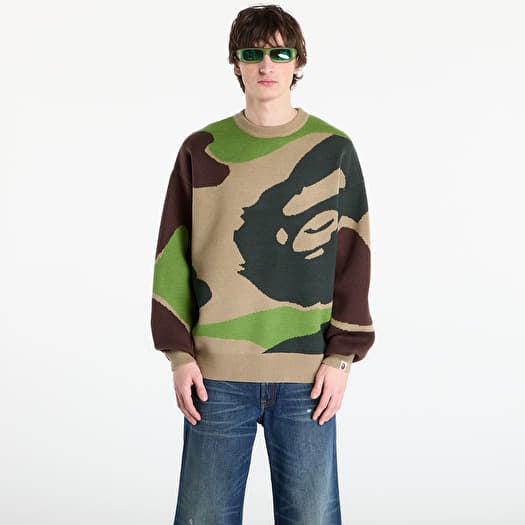 A BATHING APE Mega Abc Camo Knit Crewneck Sweatshirt M Green