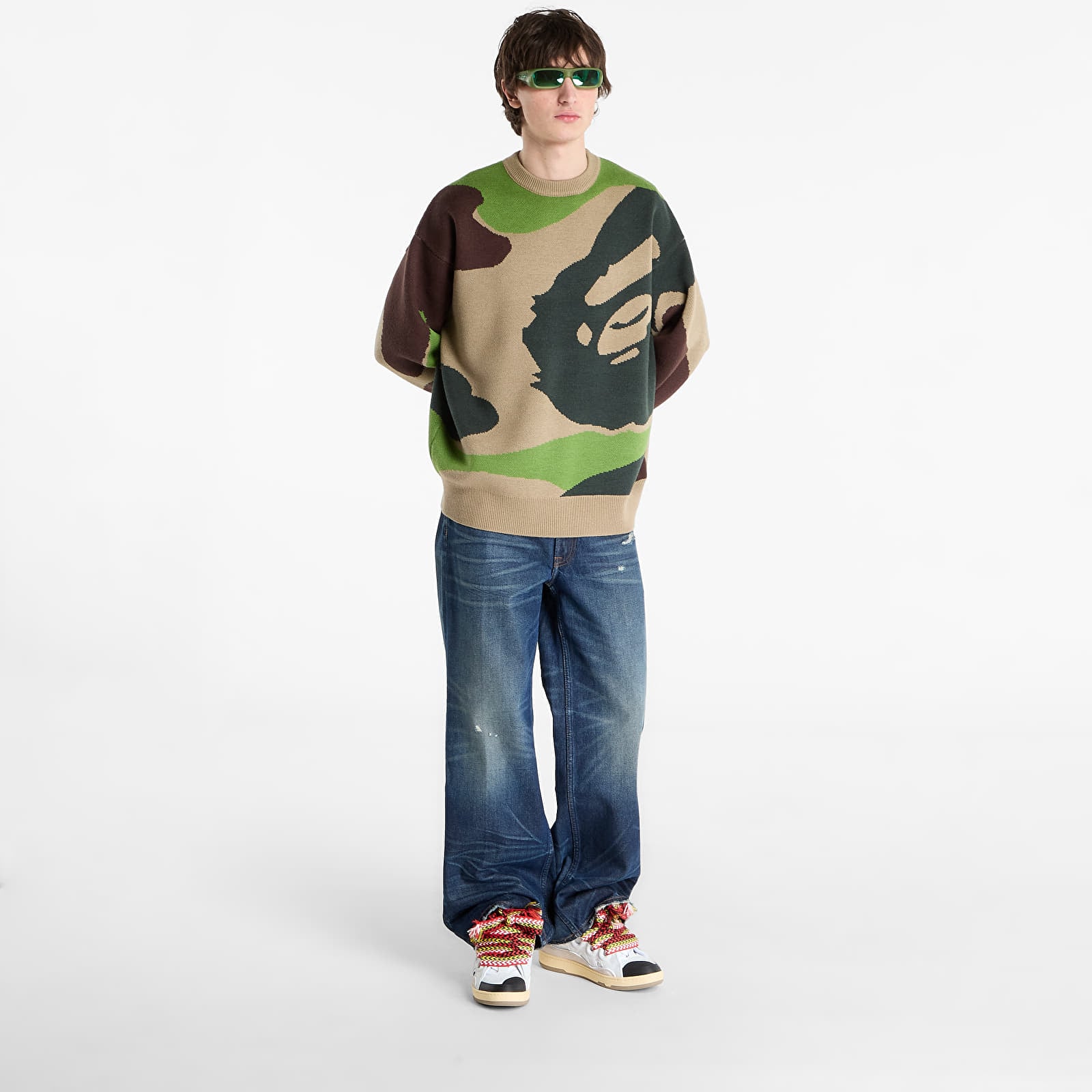 Maglioni A BATHING APE Mega Abc Camo Knit Crewneck Sweatshirt M Green