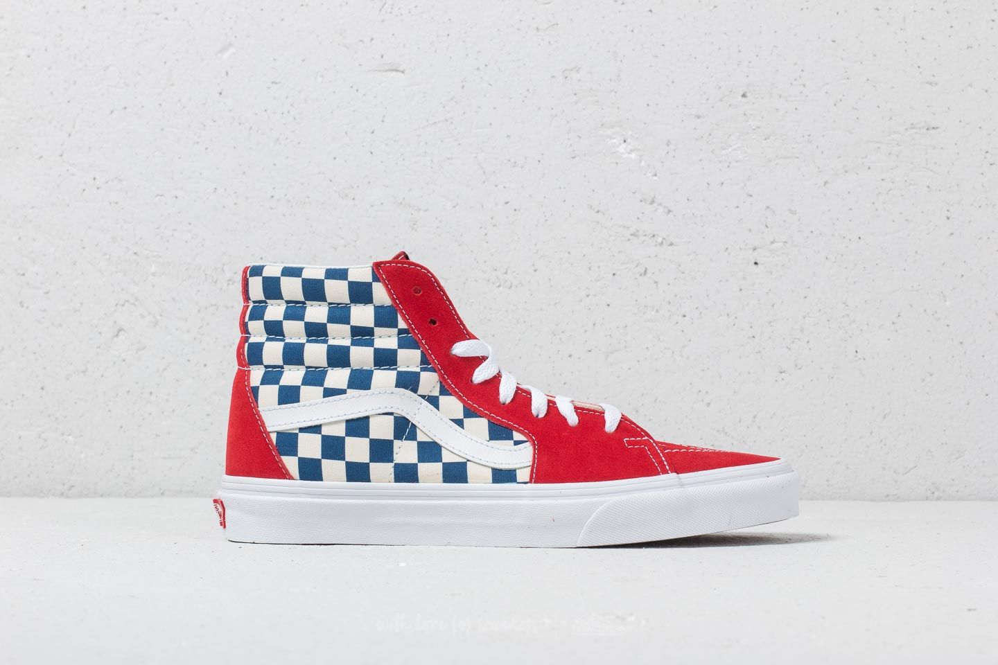 Red high top vans checkerboard on sale