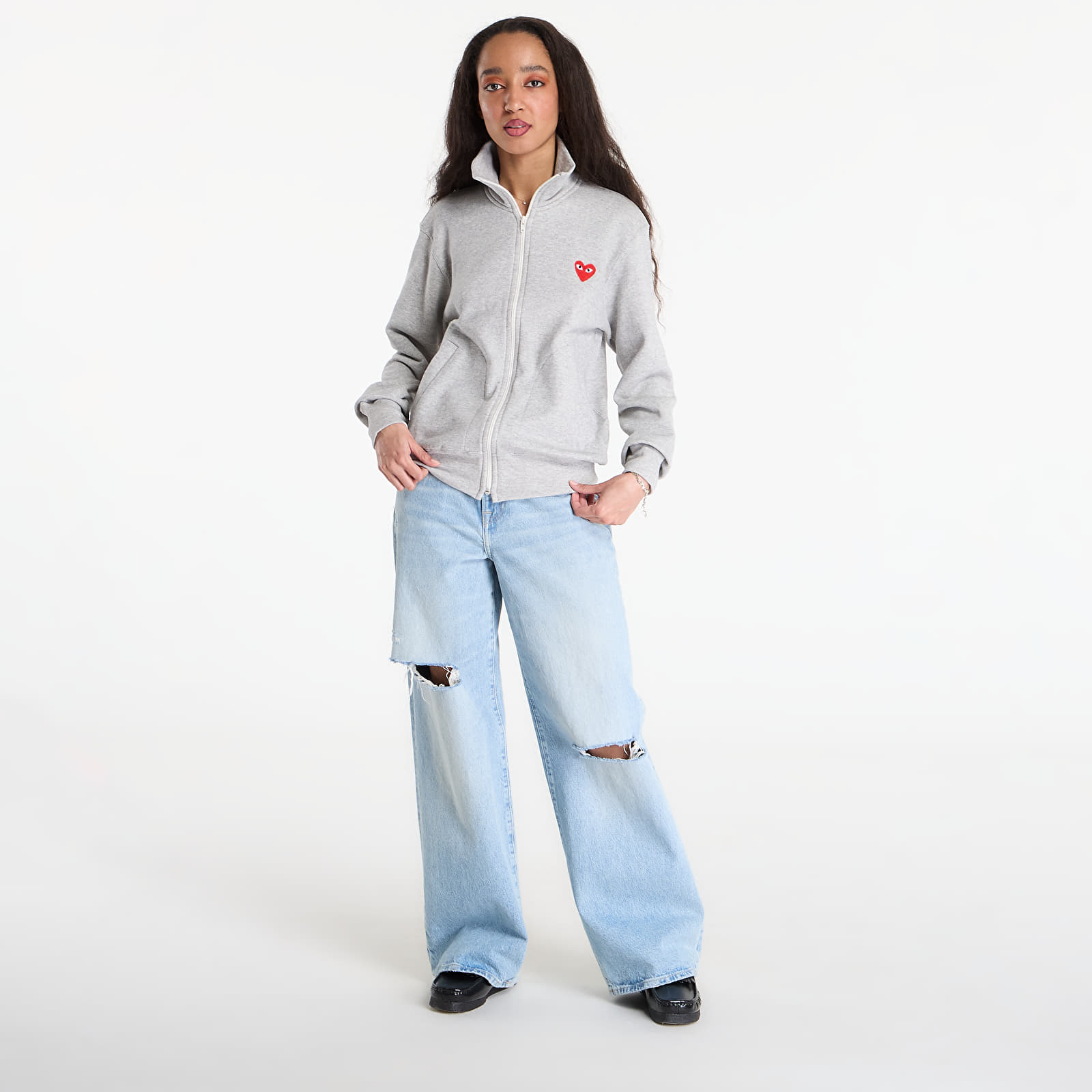 Felpe Comme des Garçons PLAY Sweatshirt Red Emblem Knit UNISEX Top Grey