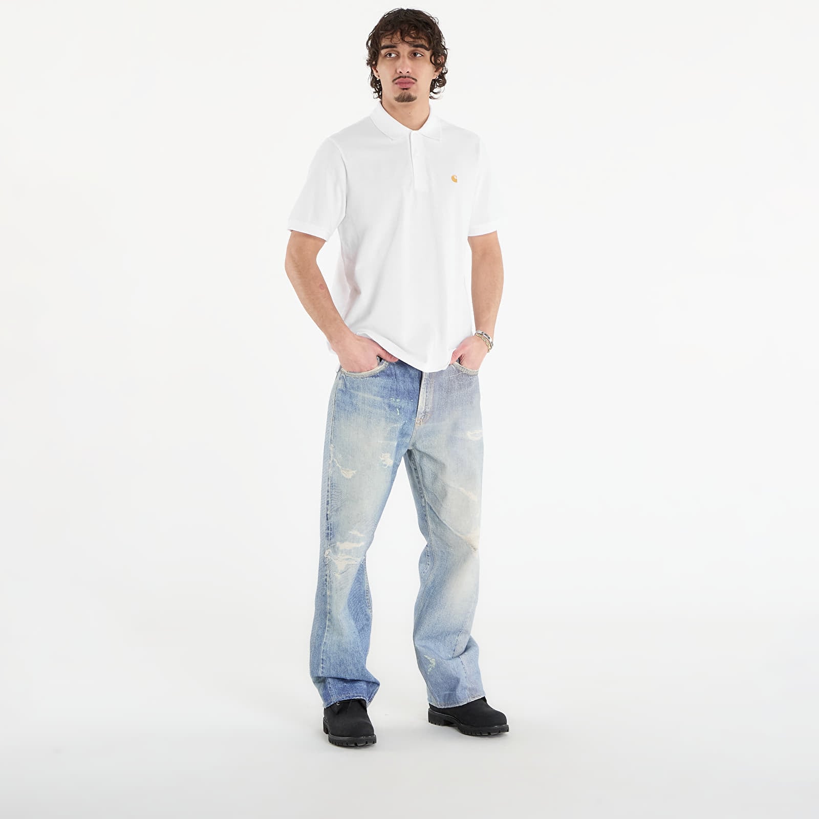 T-shirts Carhartt WIP S/S Chase Pique Polo UNISEX White/ Gold