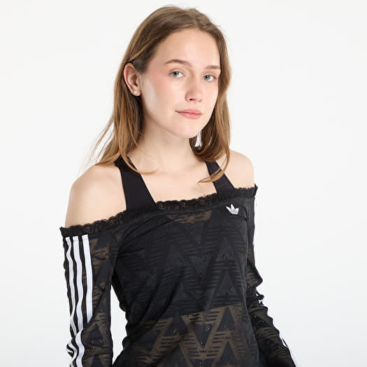 adidas Lace Bardot Long-Sleeve Top Black | Footshop