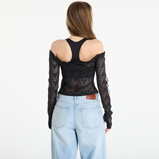adidas Lace Bardot Long-Sleeve Top Black | Footshop