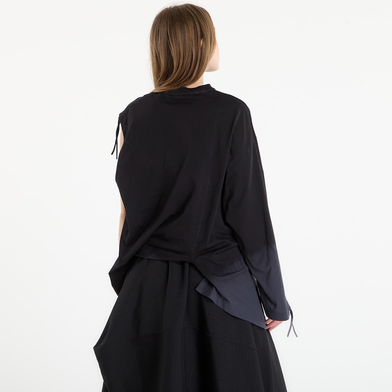 Dames T-shirts Y-3 Dip Dye Cinched Drape T-Shirt Black