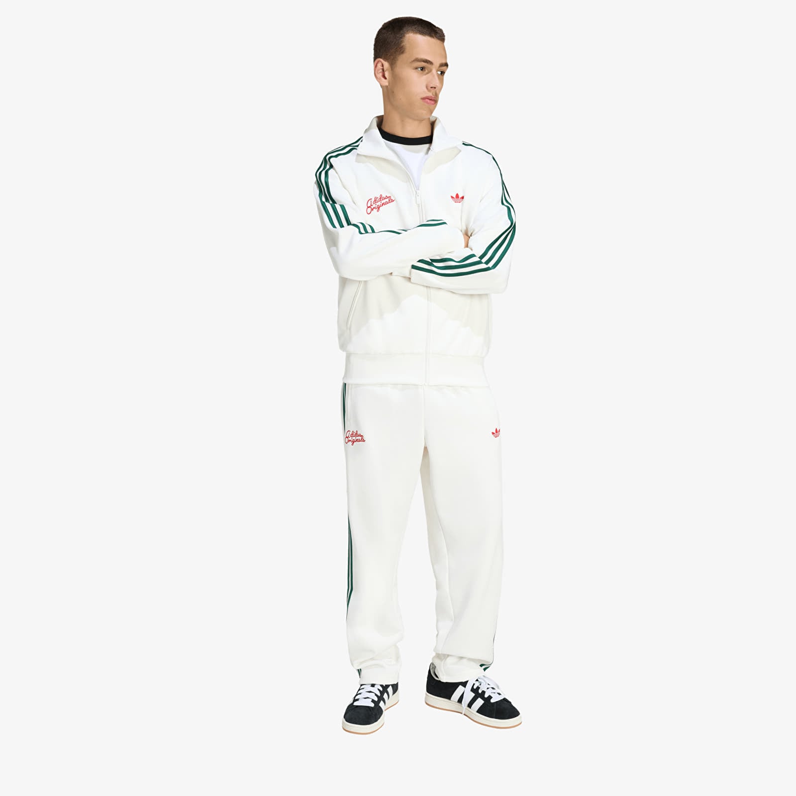 Jogger-housut adidas Track Pants Off White/ Collegiate Green