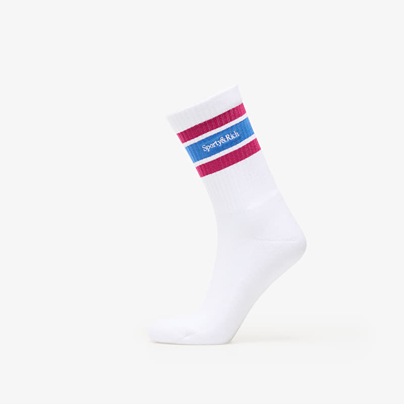 Sporty & Rich Serif Logo Socks White/ Berry/ Azure