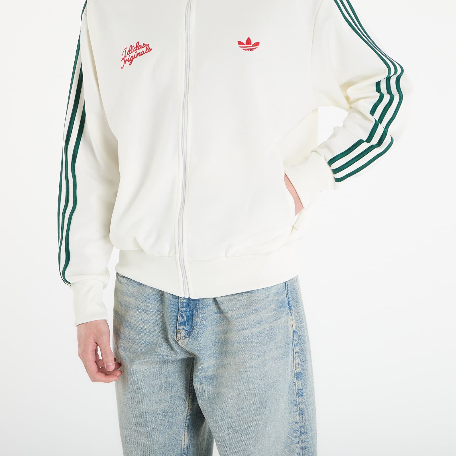 Džemperiai su gobtuvais ir džemperiai adidas Tt Off White/ Collegiate Green