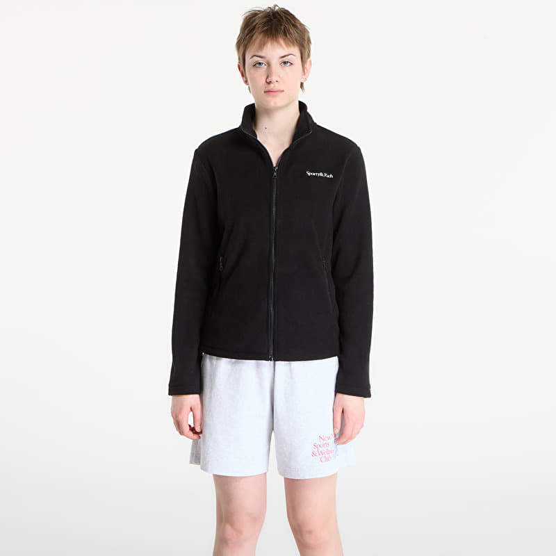 Sweatshirt Sporty & Rich Serif Logo Zipped Polar Fleece Black