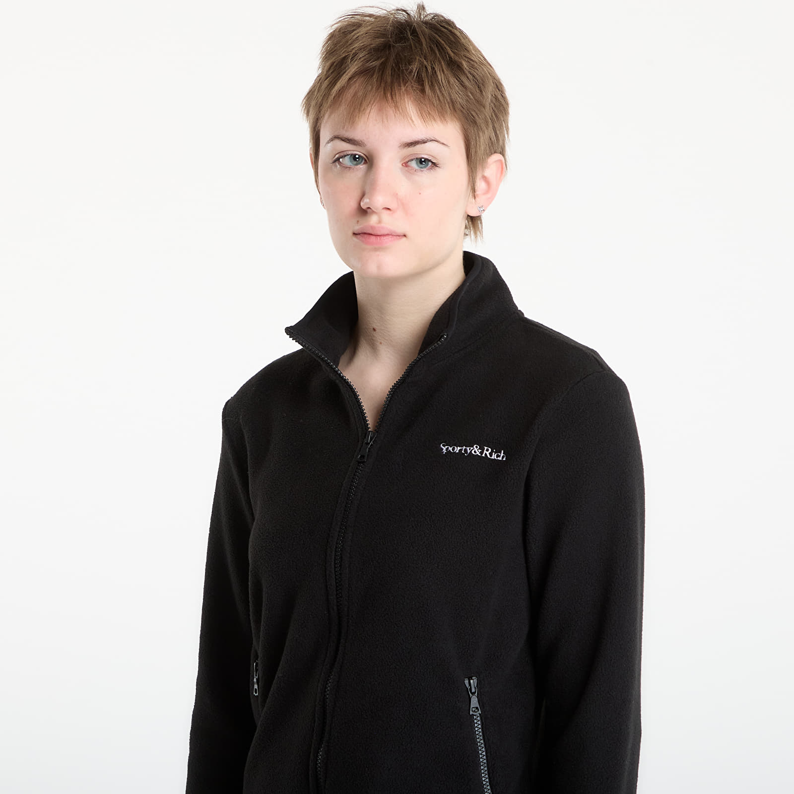 Φούτερ Sporty & Rich Serif Logo Zipped Polar Fleece Black