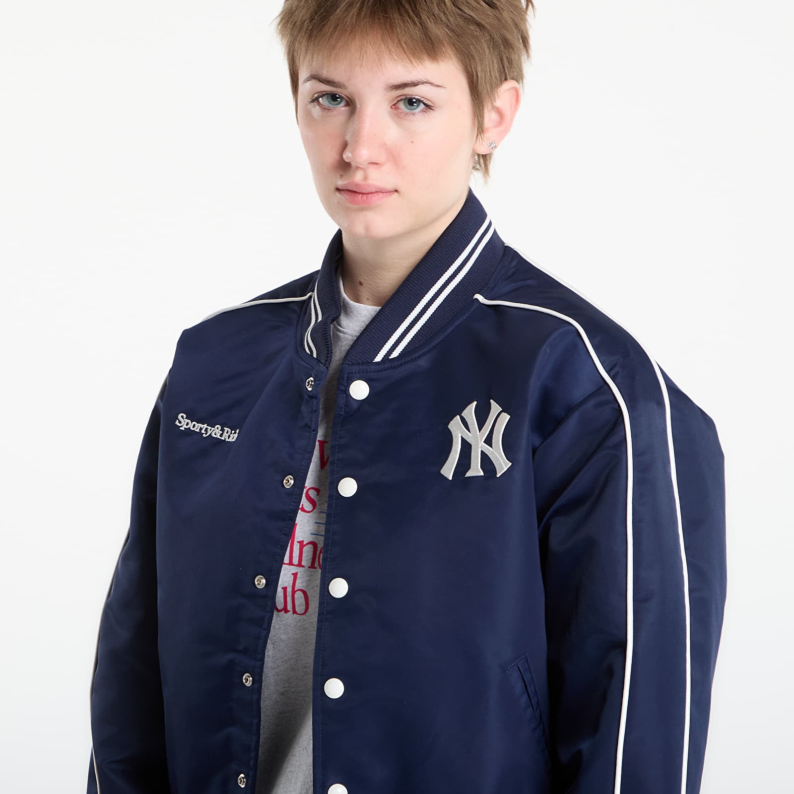 Jacken Sporty & Rich Yankees Curve Nylon Varsity Jacket Dark Navy/ White
