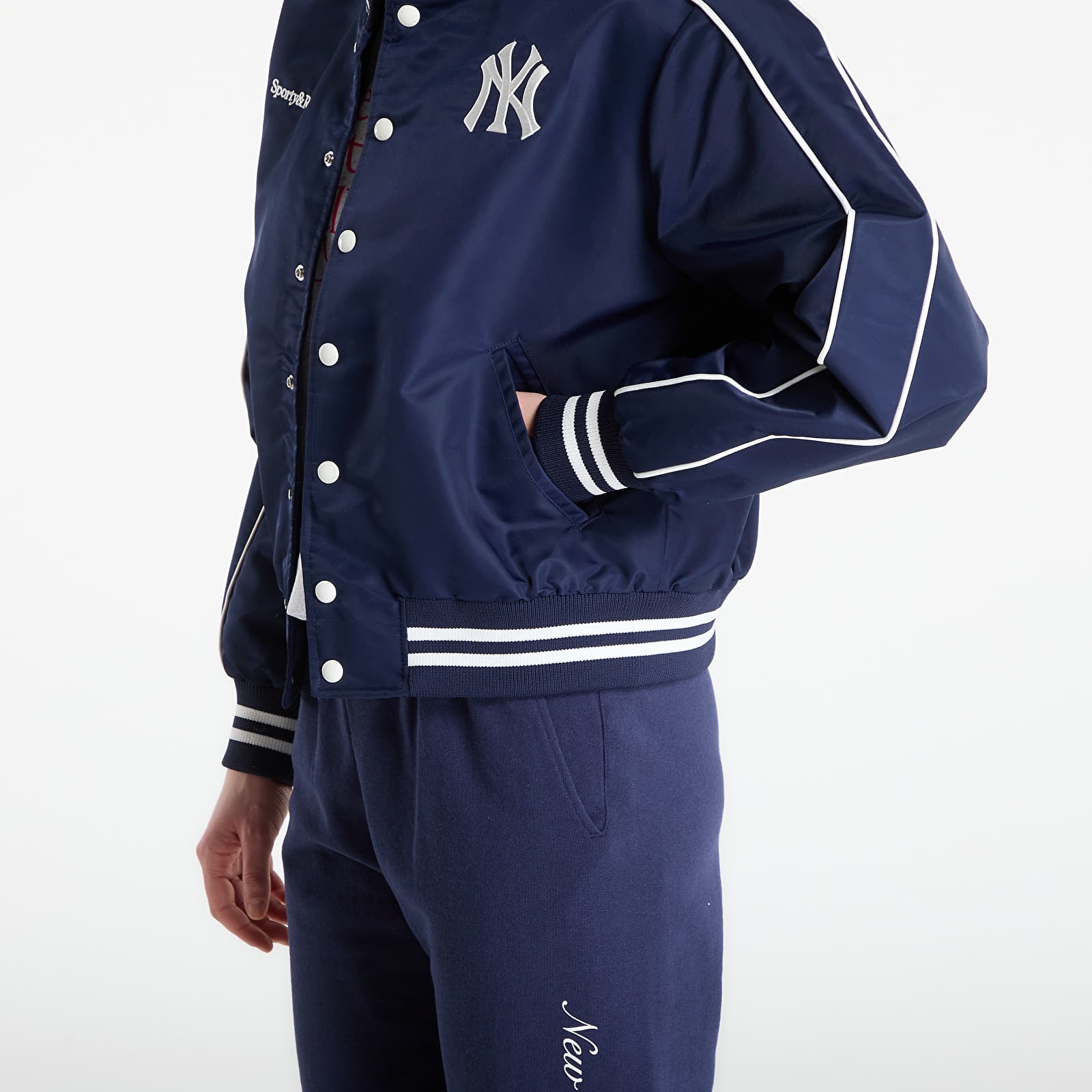 Jacken Sporty & Rich Yankees Curve Nylon Varsity Jacket Dark Navy/ White