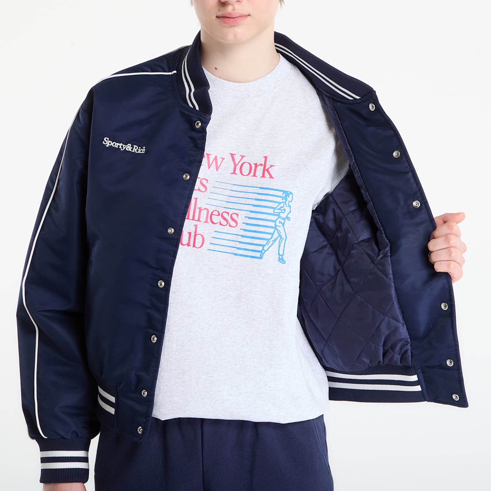 Jacken Sporty & Rich Yankees Curve Nylon Varsity Jacket Dark Navy/ White