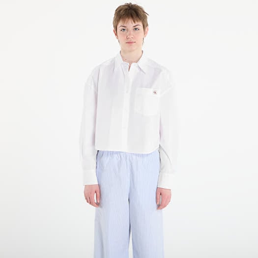 Paita Calvin Klein Jeans Cotton Poplin Cropped Shirt White