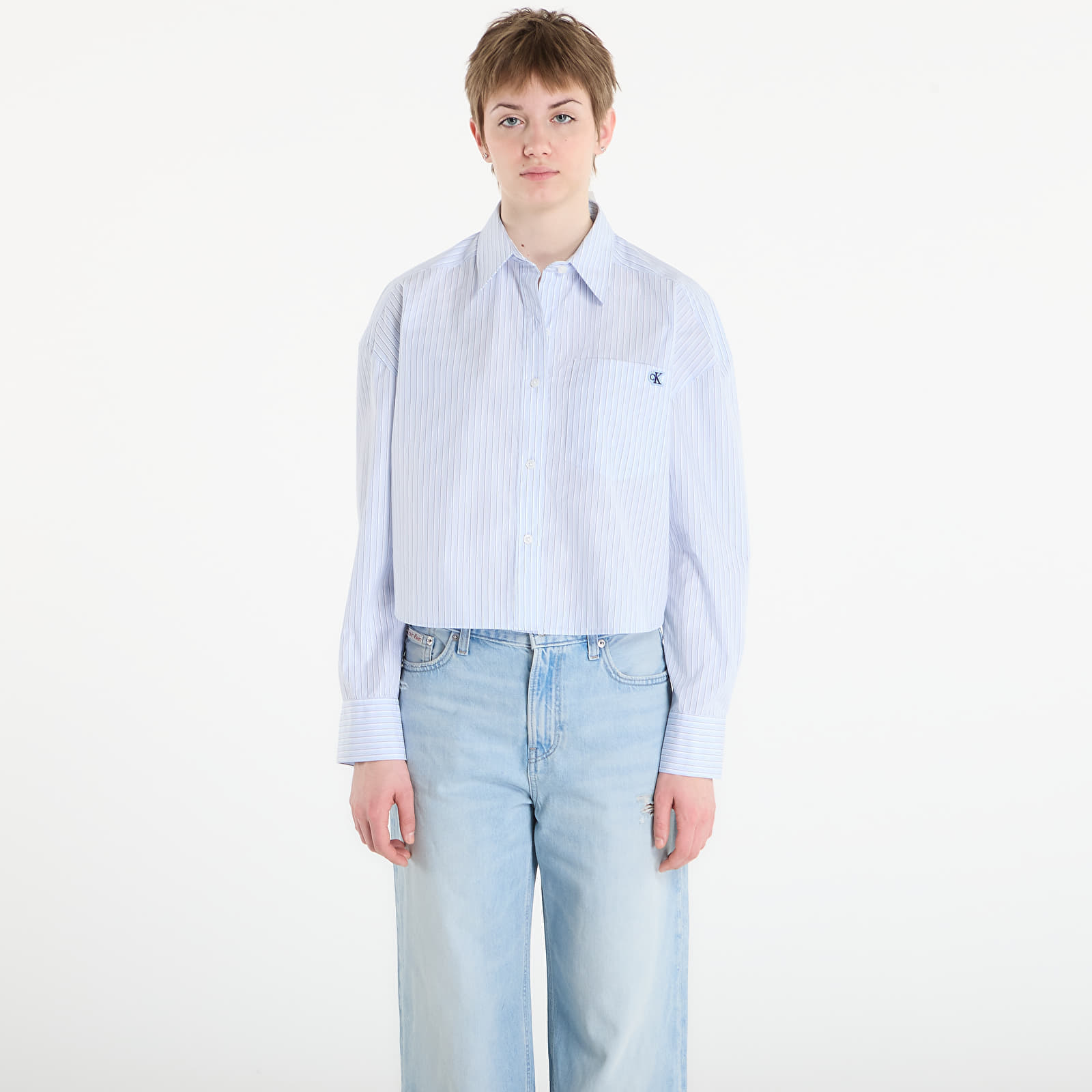 Cămașă Calvin Klein Jeans Yarndye Cotton Poplin Shirt Blue L