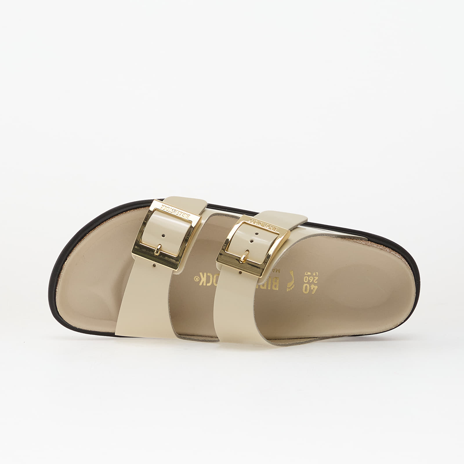 Damesko Birkenstock Arizona Droplet Buckle Natural Leather Patent Women High-Shine Ecru