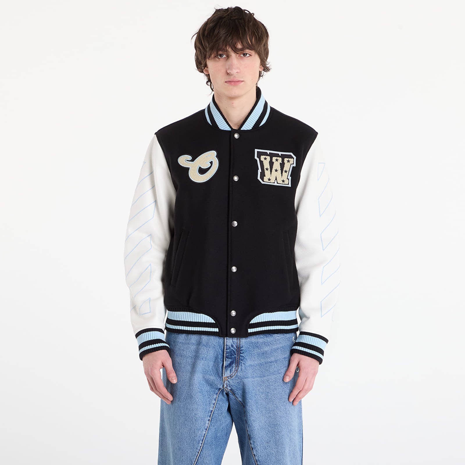 Jachetă Off-White Star Logo Lea Wool Varsity Jacket Black M