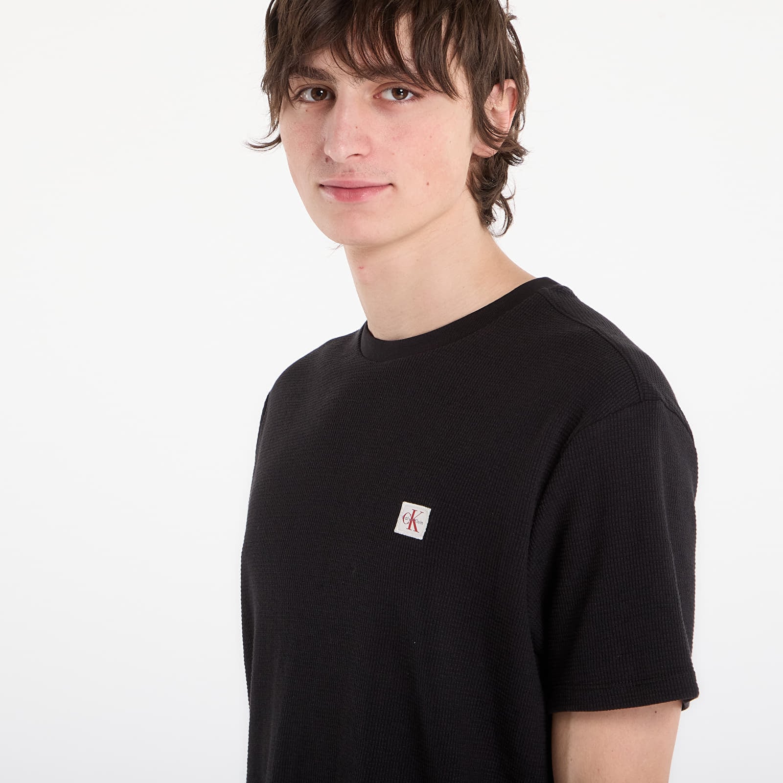 Majice T-shirt Calvin Klein Jeans Ss Waffle Badge Crew Tee Black