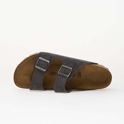 Birkenstock Men\'s Charcoal Two-Strap Nubuck Sandals Arizona Soft Footbed Suede Leather in Color Charcoal Tonal  main image 2