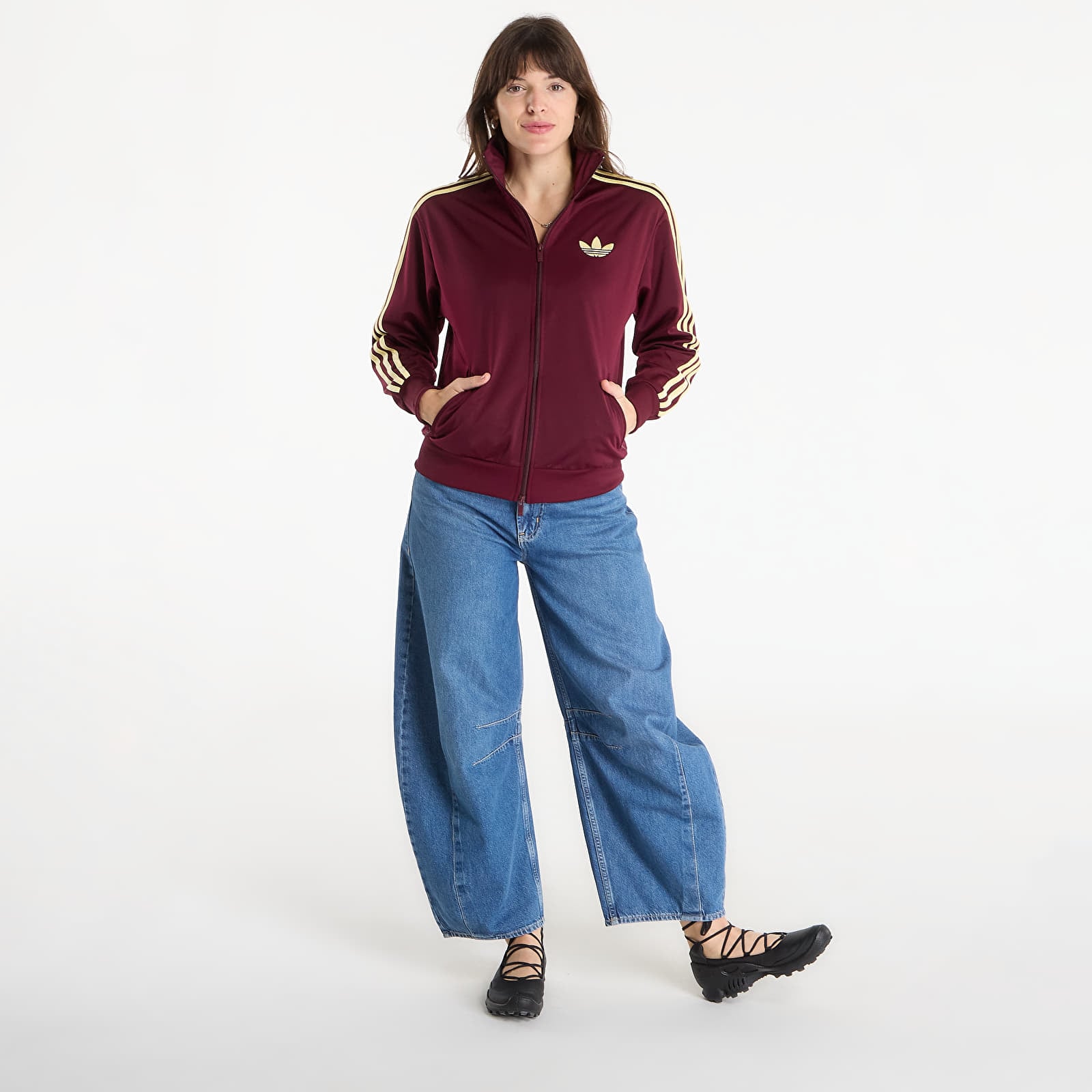 Casacos com capuz para mulher adidas Fb Tt Loose Maroon/ Almost Yellow