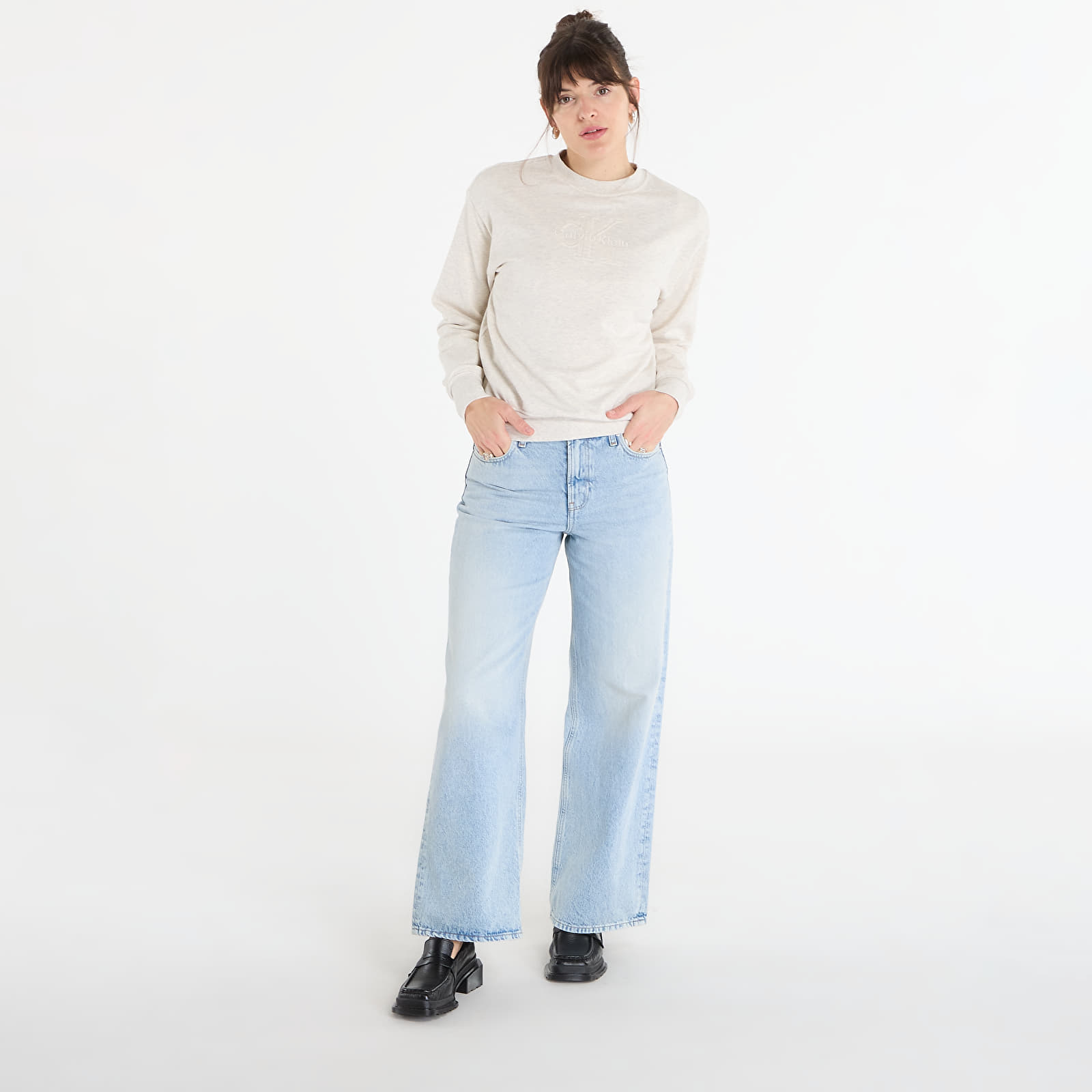 Ženski hoodiji Calvin Klein Jeans Ls Embossed Monologo Terry Crewneck ?