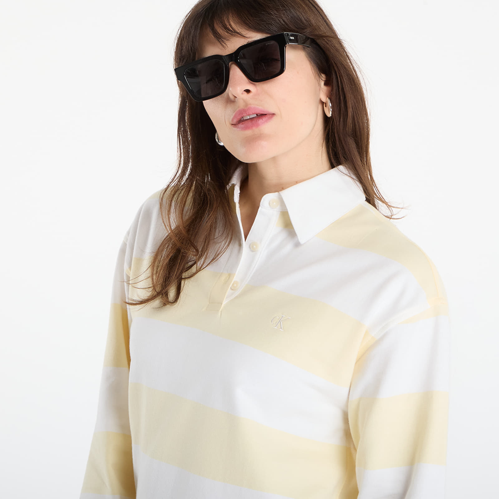 Dámske šaty Calvin Klein Jeans Ls Varsity Stripe Mini Polo Dres Snow White Stripe