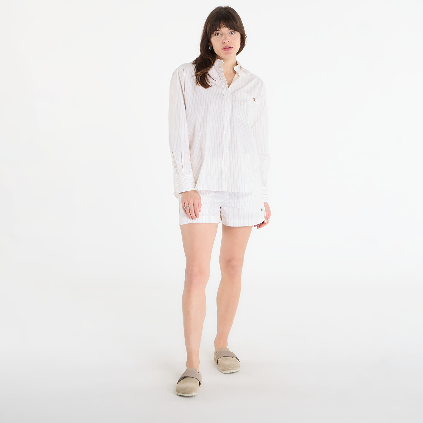 Pantaloncini donna Calvin Klein Jeans Poplin Chino Short Yd Calico Three Color Refined Stripe