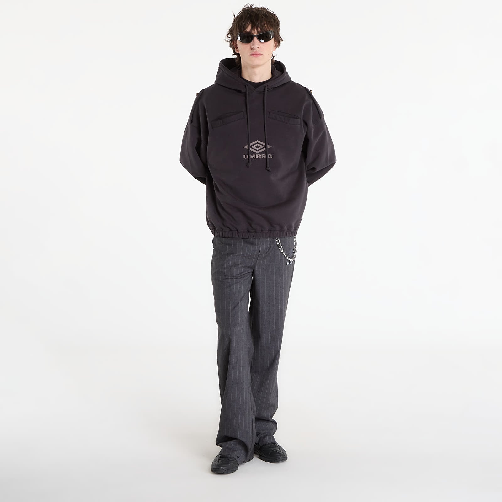 Felpe con cappuccio uomo Umbro by SlamJam Medal Masked Hoodie Strong Wash Black