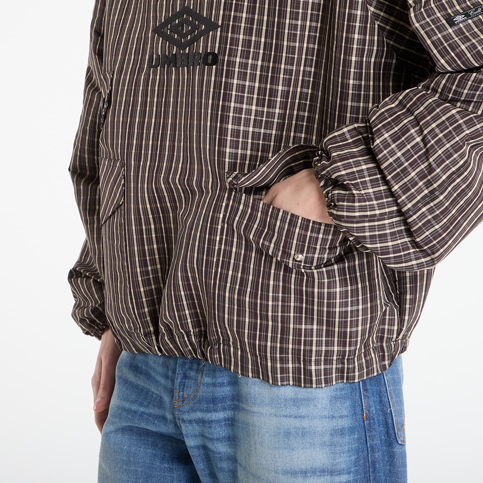 Jakker til mænd Umbro by SlamJam Check Smock Anorak Beige/ Dark Brown