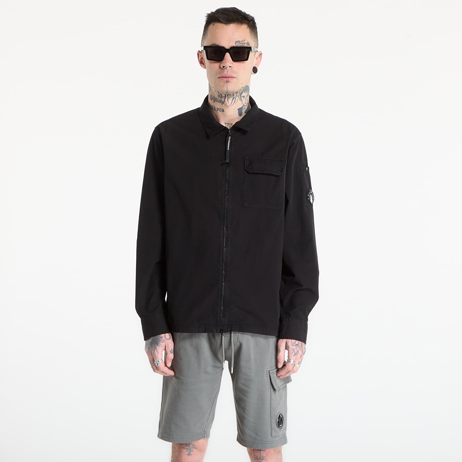 Hemden für Männer C.P. Company Organic Gabardine Zipped Lens Overshirt Black