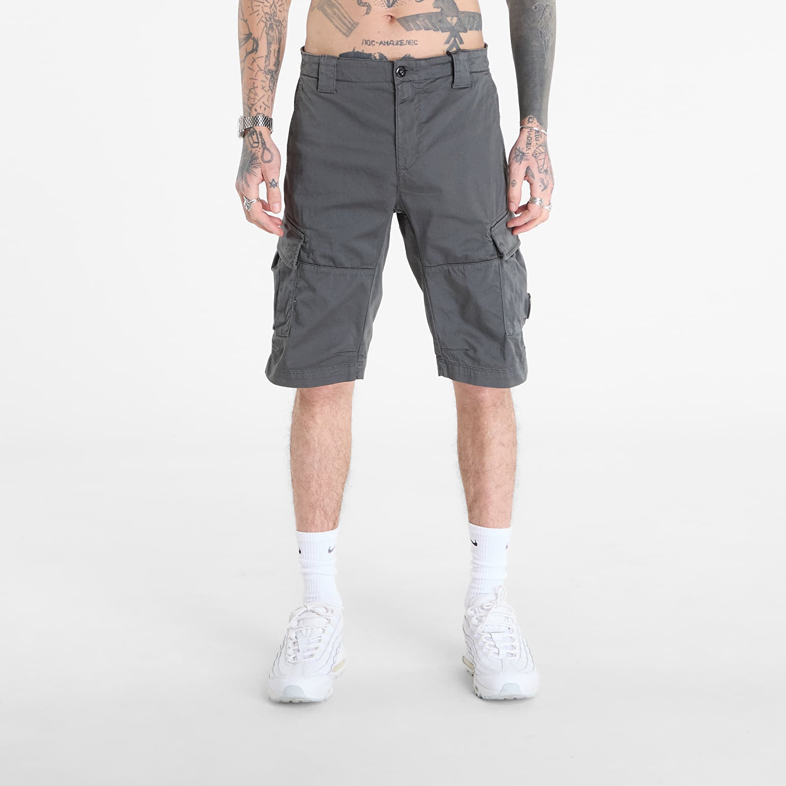 Calções C.P. Company Stretch Sateen Cargo Lens Shorts Gunmetal Grey