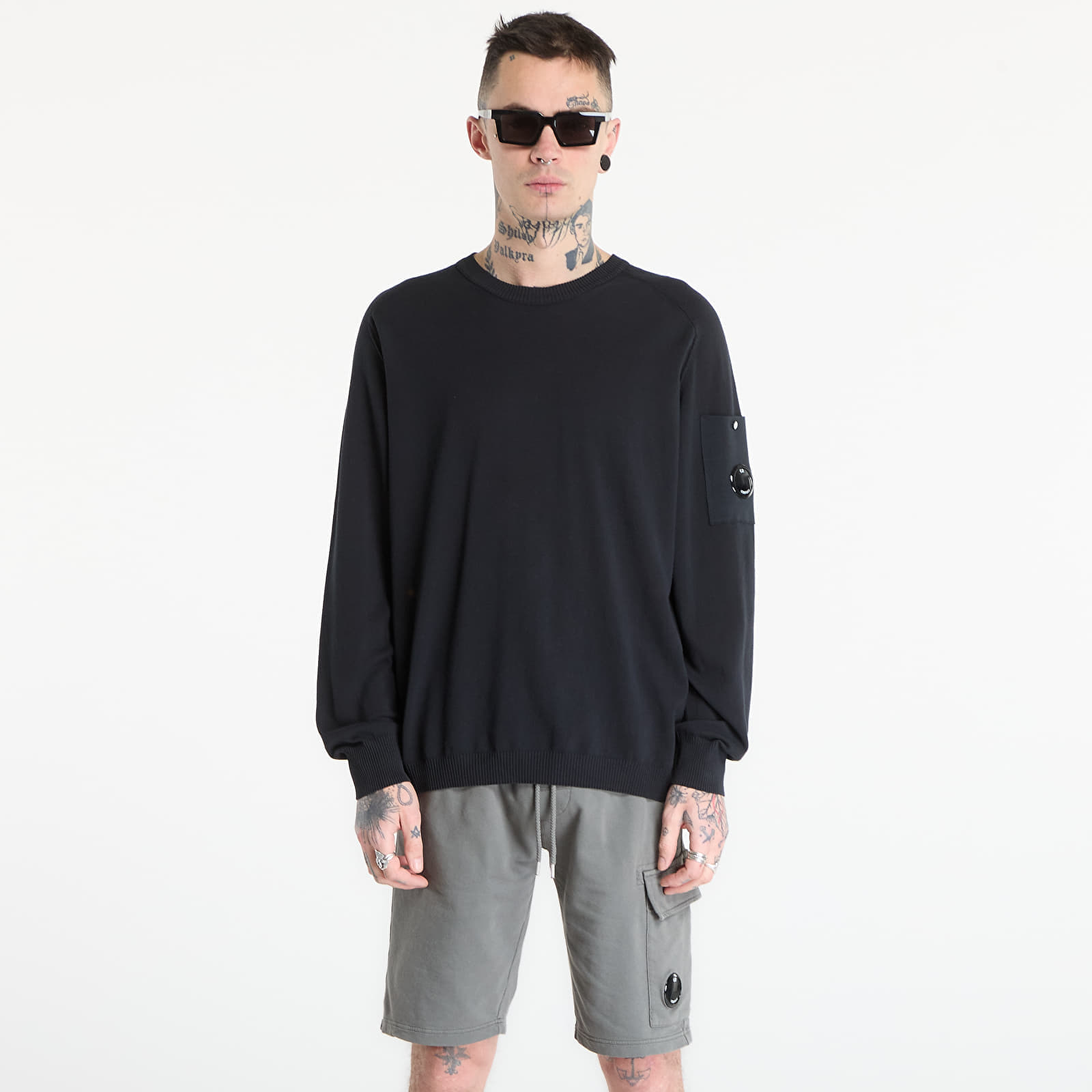 Суитшърт C.P. Company Cotton Crepe Crewneck Lens Sweater Black XL