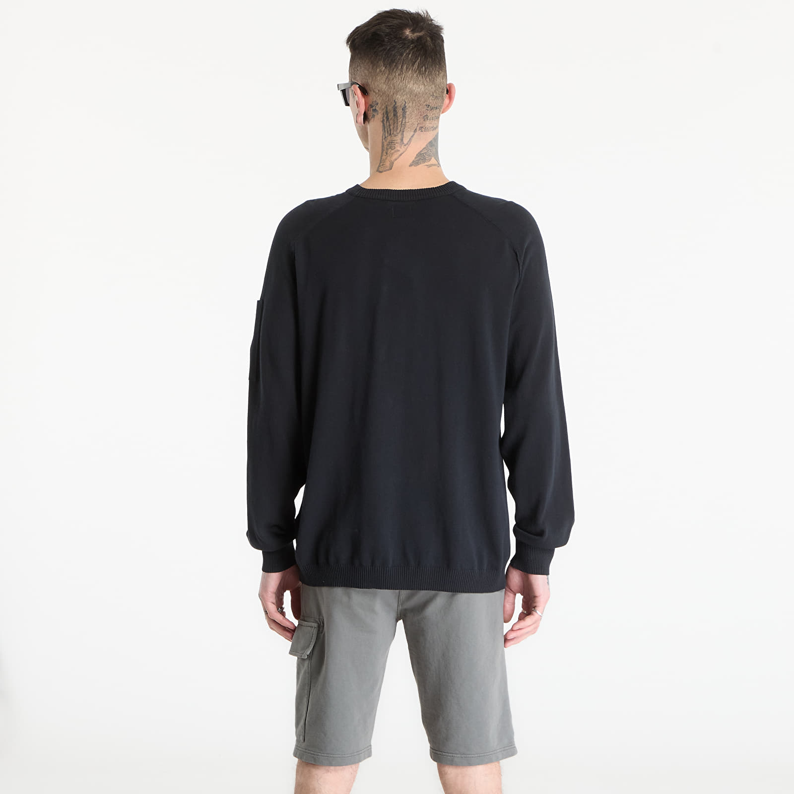 Mikiny C.P. Company Cotton Crepe Crewneck Lens Sweater Black