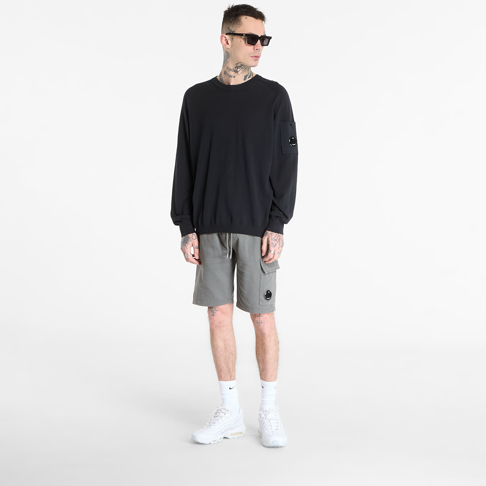 Mikiny C.P. Company Cotton Crepe Crewneck Lens Sweater Black