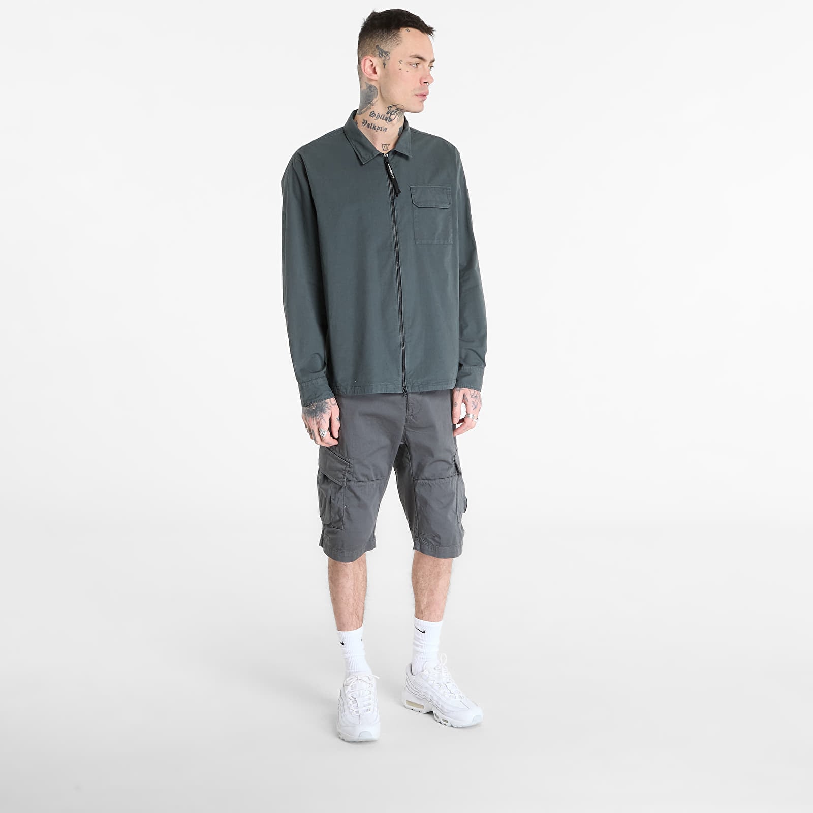Hemden für Männer C.P. Company Organic Gabardine Zipped Lens Overshirt Gunmetal Grey