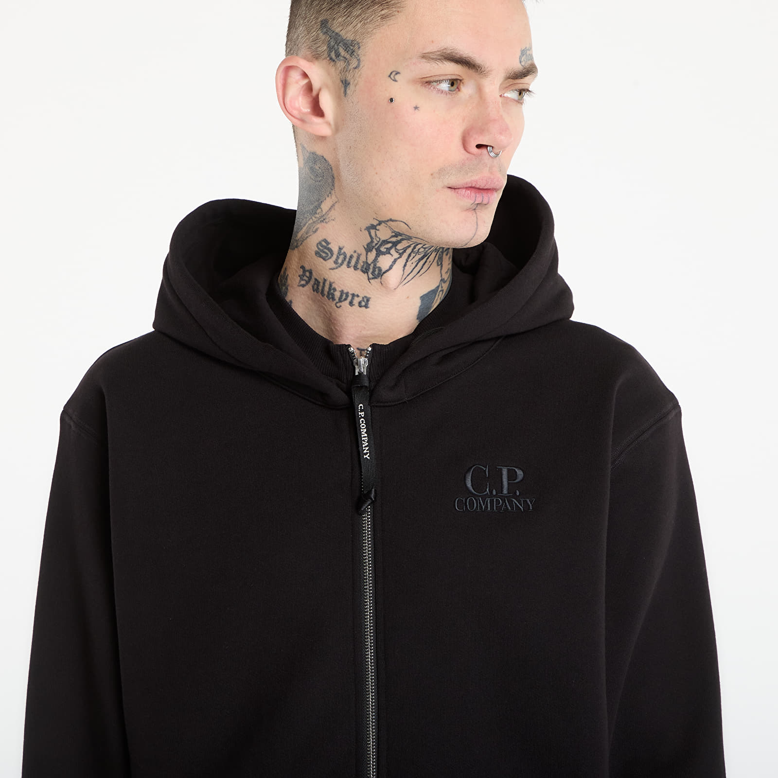 Sudaderas C.P. Company Diagonal Raised Fleece Zip Hooded Sweatshirt Black
