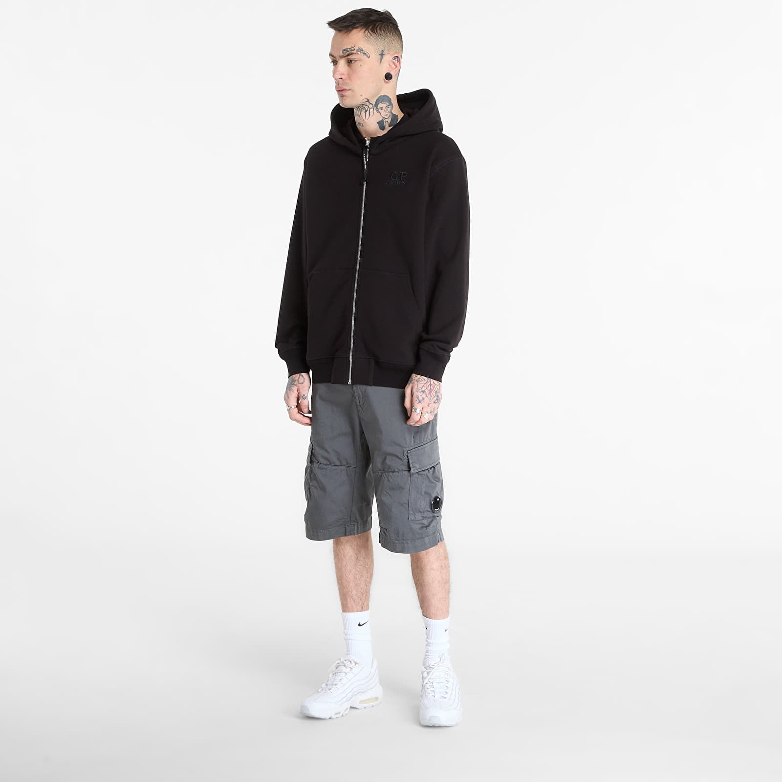 Sudaderas C.P. Company Diagonal Raised Fleece Zip Hooded Sweatshirt Black