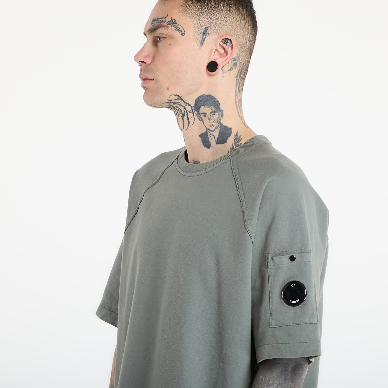 Tričká C.P. Company Light Fleece Short Sleeve Sweatshirt Gunmetal Grey