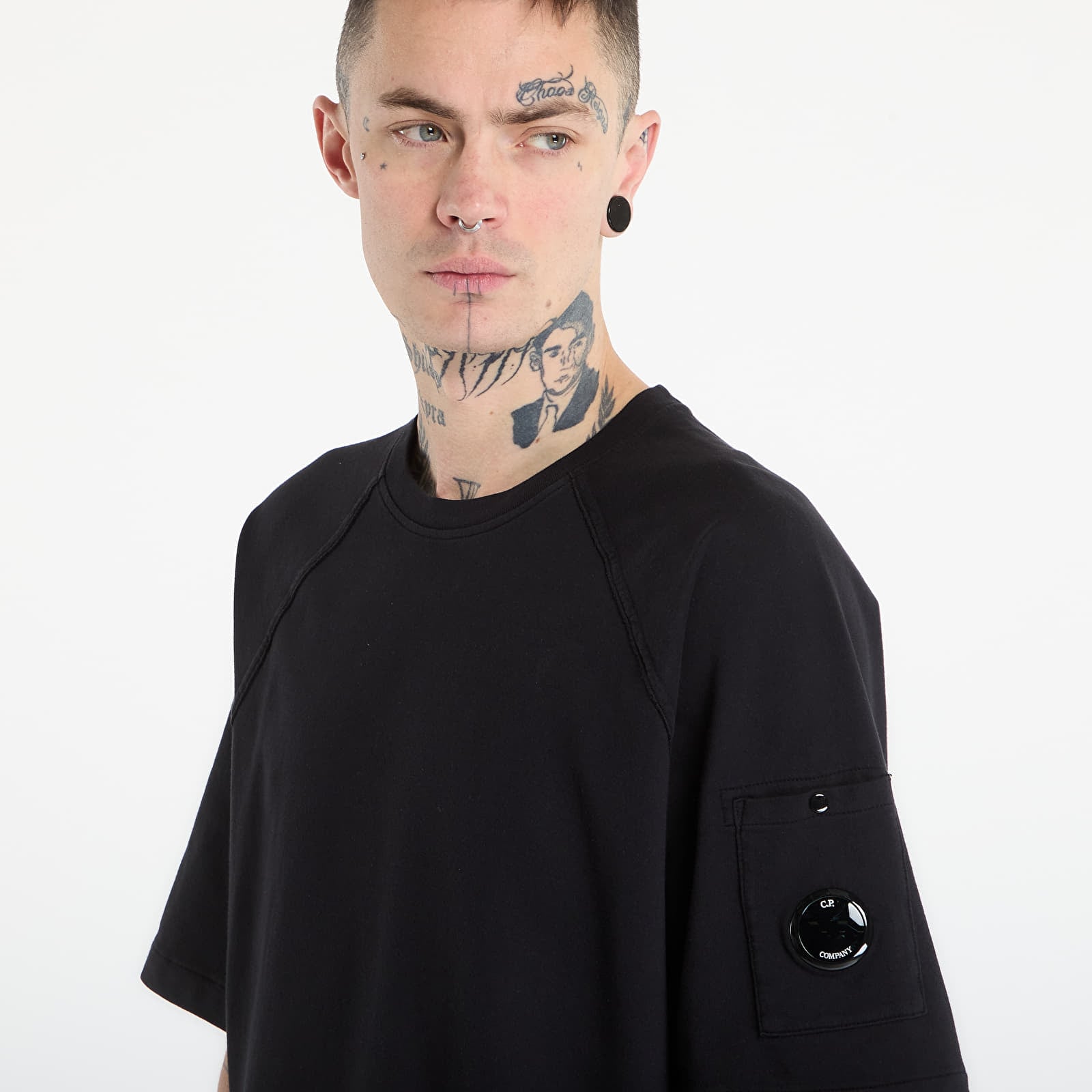 Tričká C.P. Company Light Fleece Short Sleeve Sweatshirt Black