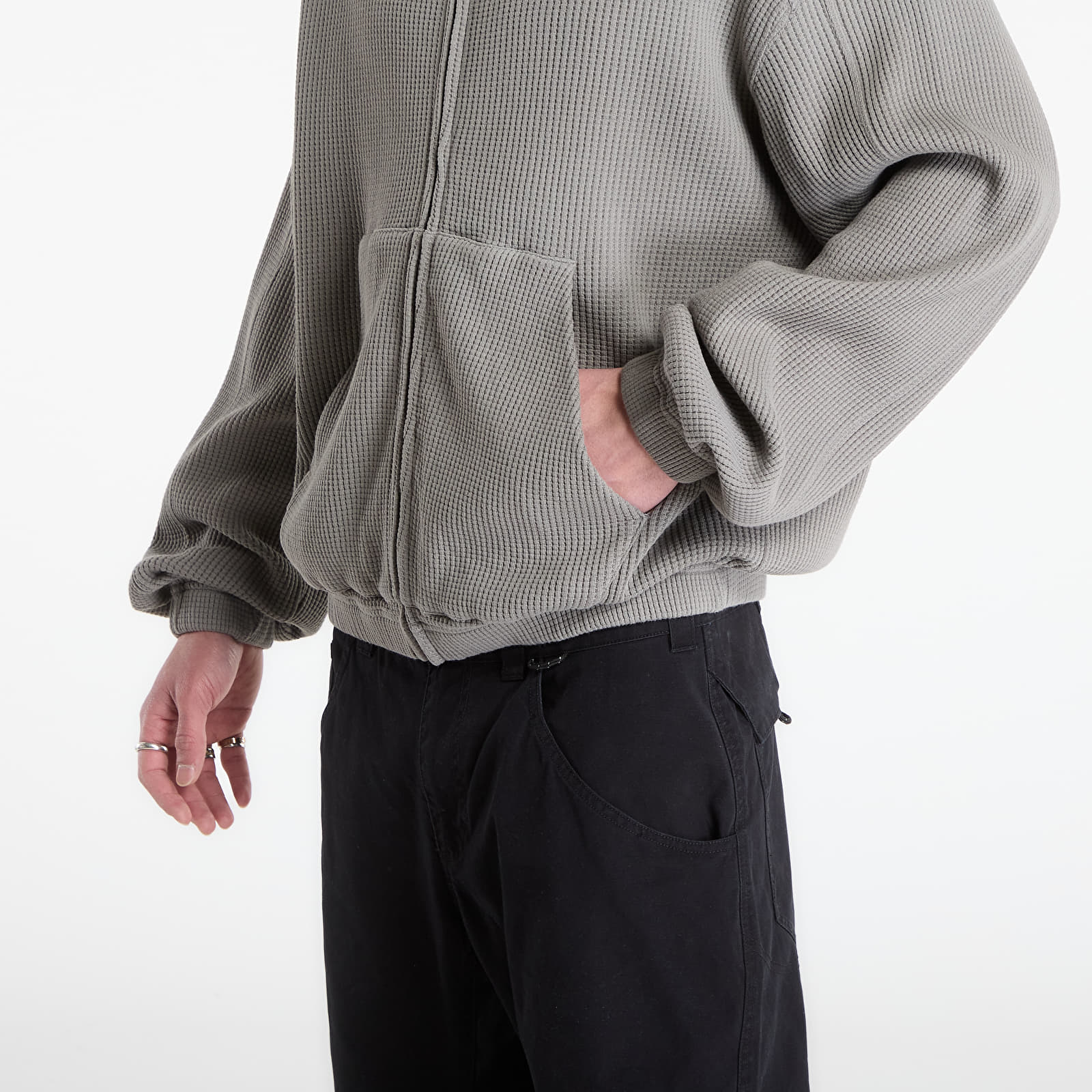 Hoodies voor heren ROA Bee Sun Faded Organic Waffle Zip Up Hoodie Grey