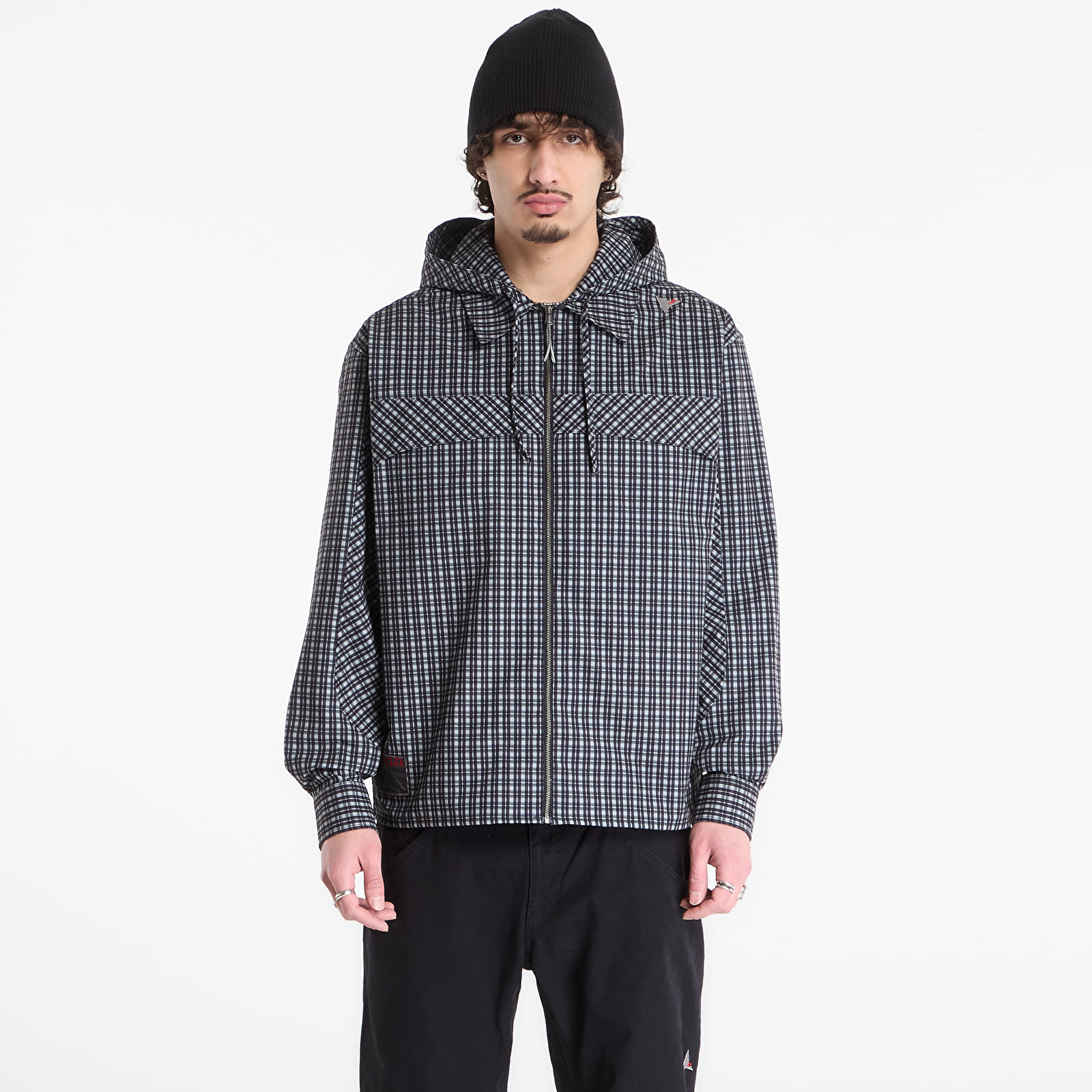 Hoodies für Männer ROA Aair Floweave Printed Check Long Sleeve Hooded Shirt Anthracite