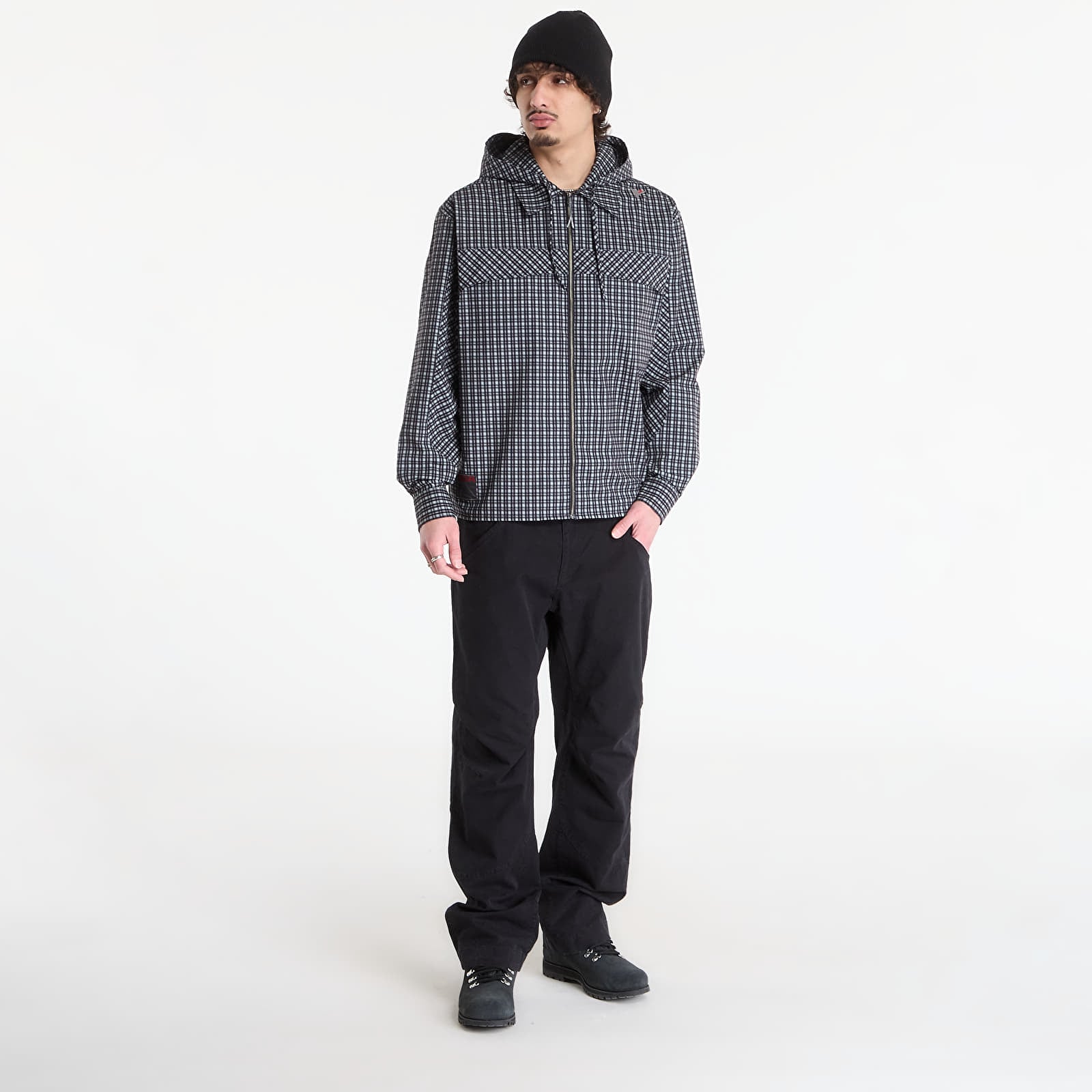 Hoodies für Männer ROA Aair Floweave Printed Check Long Sleeve Hooded Shirt Anthracite